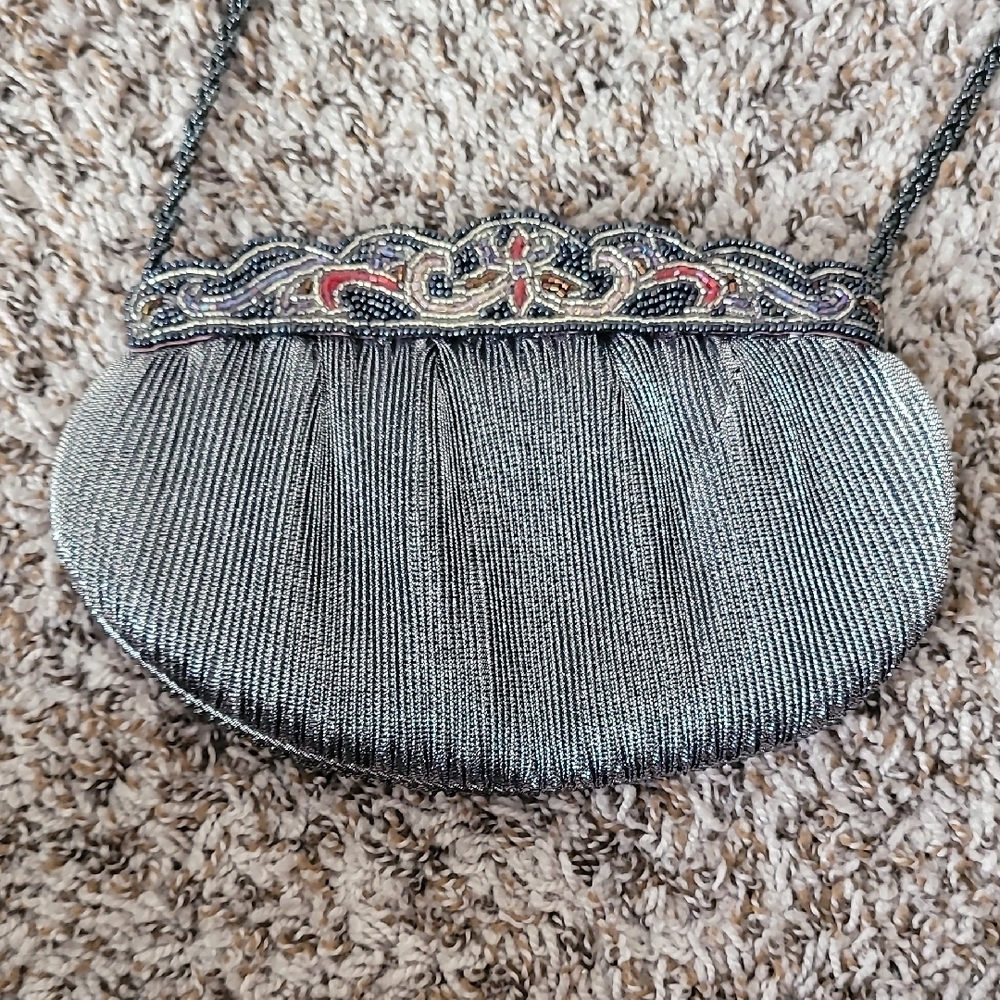 Le Regale Bead Embelished Silver Evening Shoulder Bag